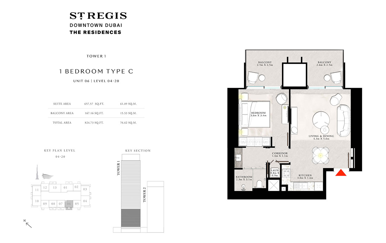 St. Regis The Residences Tower 1 1 BR, Type C, Unit 06